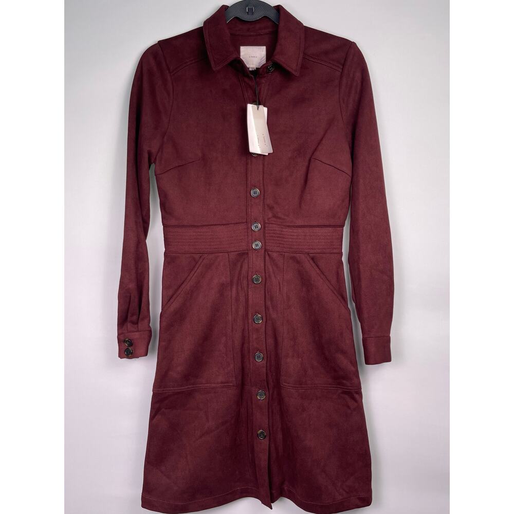 NWT A Loves A Burgundy Faux Suede Button Front Long Sleeve Dress Size M - Picture 4 of 11